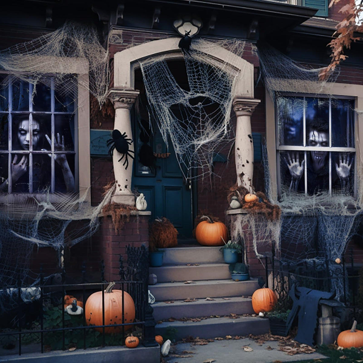 Newwiee 2 Pcs Scary Halloween Curtain Window Silhouette Cover Decoration Theme Poster for Indoor Outdoor Party Wall Door(Spooky Ghost)