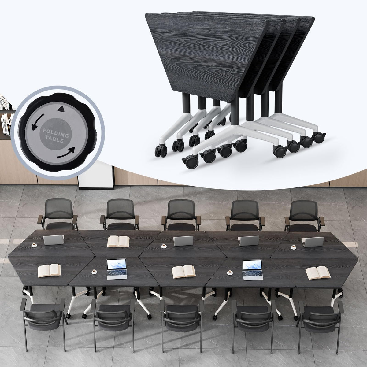 Folding Conference Table,Mobile Conference Room Tables with Wheels,47.2In Modern Seminar Tables,Flip Top Training Table for Office Classroom,Space-Saving Design
