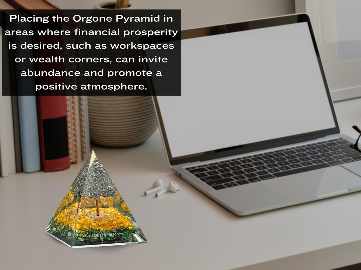 Amazing Gemstone Orgone Pyramid for Money with Pyrite Crystal Tree, Citrine and Green Aventurine Crystals and Healing Stones - Authentic Orgonite & Organite Gifts to Atrract Money Abundance Wealth