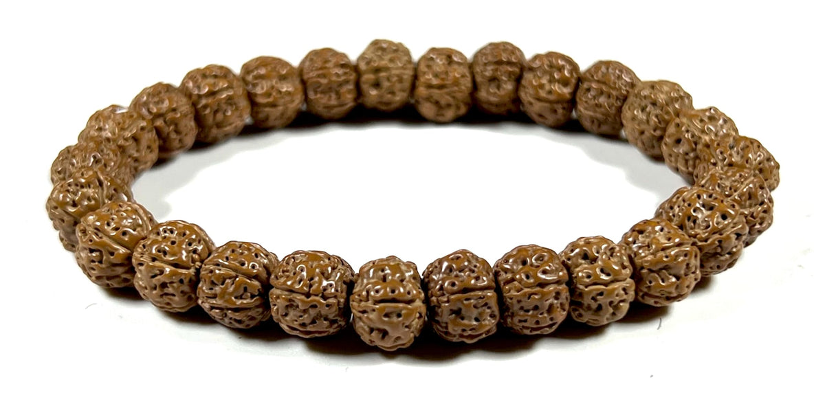 AWAKEN YOUR KUNDALINI 5 Mukhi Chikna Pathri Rudraksha Bracelet - AAA Grade 8mm Rudraksh Beads - Root Chakra Balance & Universal Sun Sign - Cultivate Spiritual Growth - Handmade
