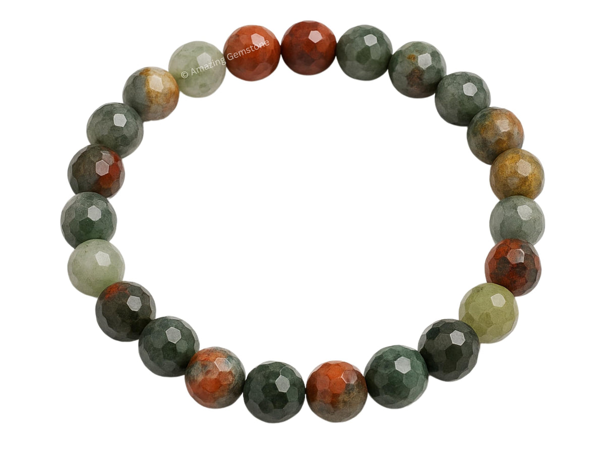 Amazing Gemstone African Bloodstone Bracelet for Women - Chakra Mens Bracelet Protection Crystals and Healing Stones - Faceted Beaded Blessing Bracelet Spiritual Meditation Gift Christmas