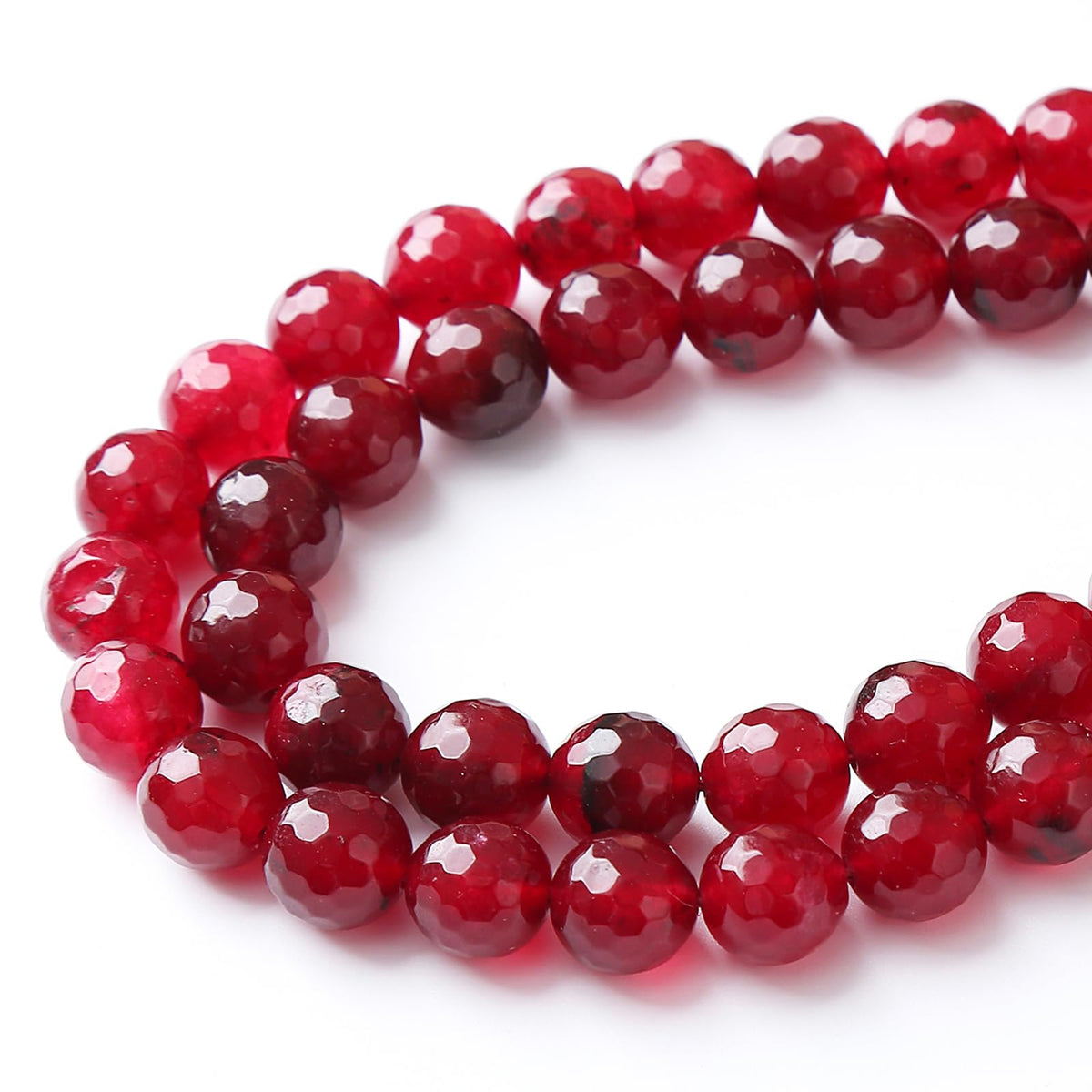 32pcs 12mm Faceted Red Jade Gemstone Beads Natural Stone Round Loose Spacer Beads for Jewelry Making DIY Bracelet Necklace 1 Strand 15inch