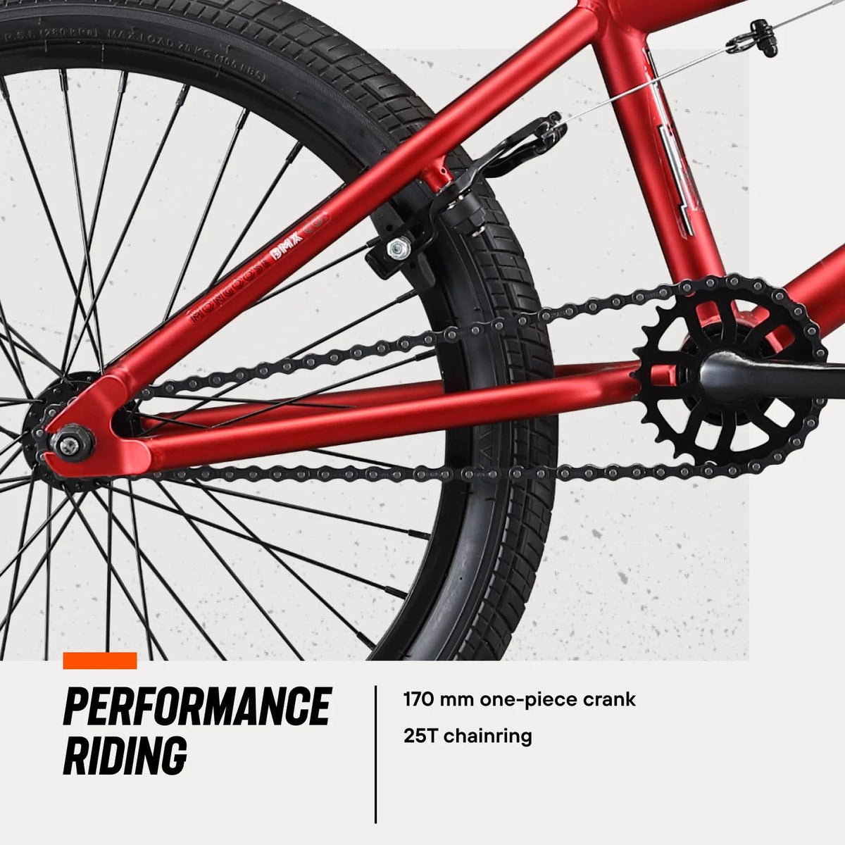 Mongoose Legion L10 Kids Freestyle Sidewalk BMX Bike, Beginner Riders, Boys and Girls, 20-inch Wheels, Hi-Ten Steel Frame, Micro Drive 25x9T BMX Gearing, Red