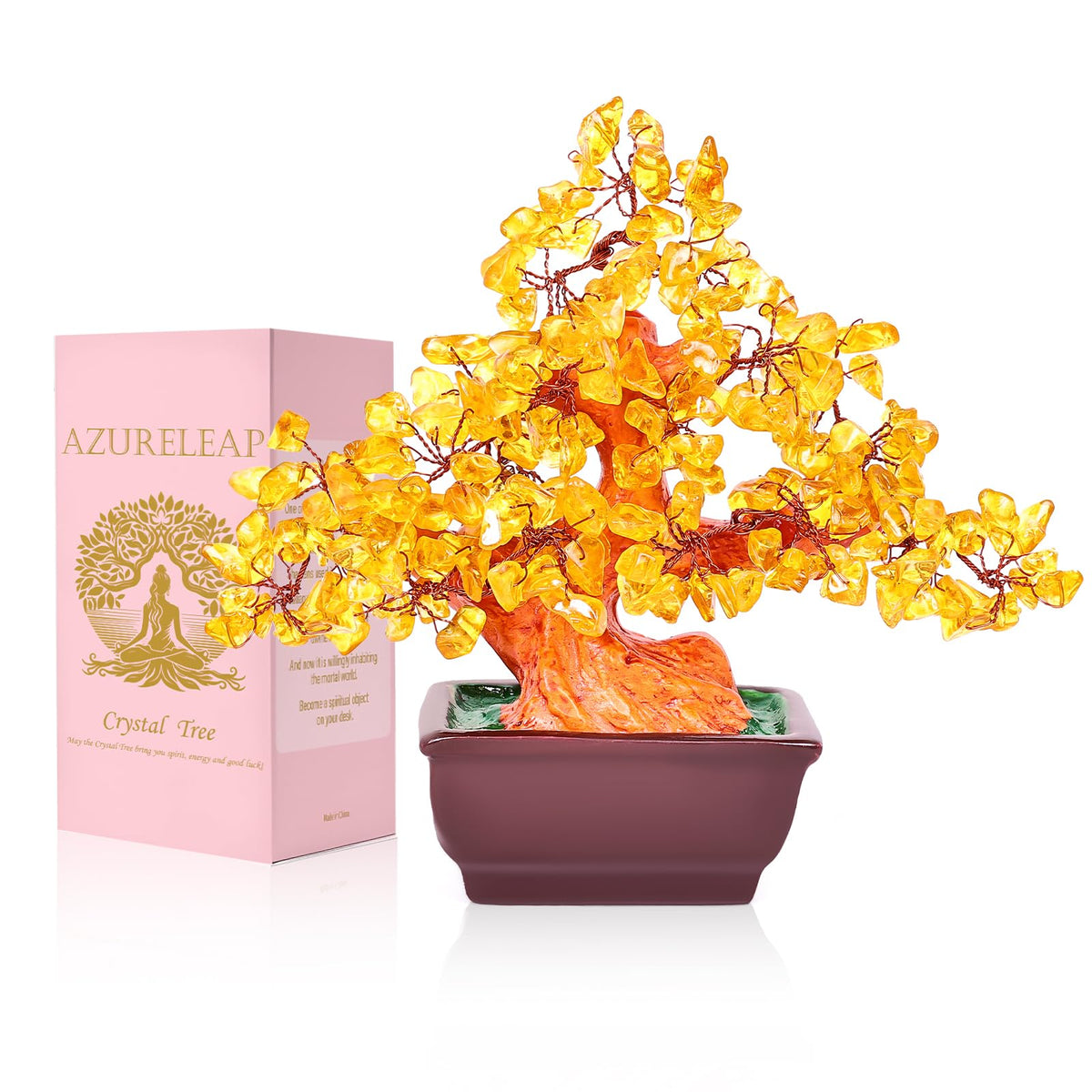AzureLeap Feng Shui Quartz Crystal Money Tree Bonsai Style Decoration for Luck and Wealth (Yellow)