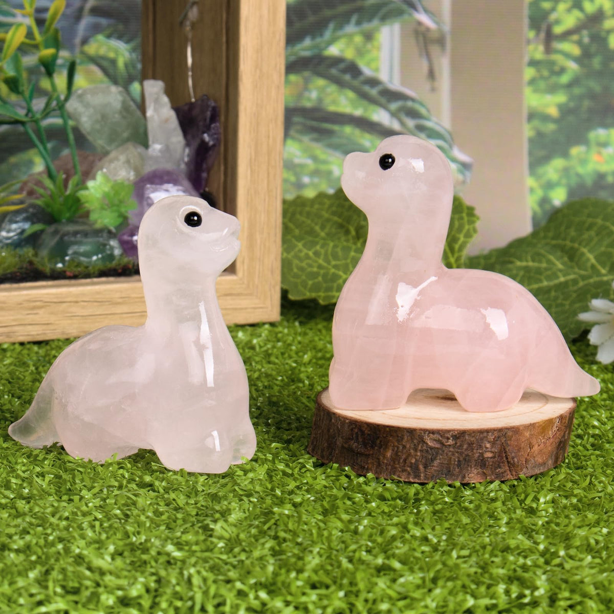 Hguxmcu Hand Carved Rose Quartz Dinosaur Figurine 2 Inch Healing Crystal Statue Realistic Gemstone Animal Sculpture Reiki Energy Decor Lucky Gift for Meditation Collectors