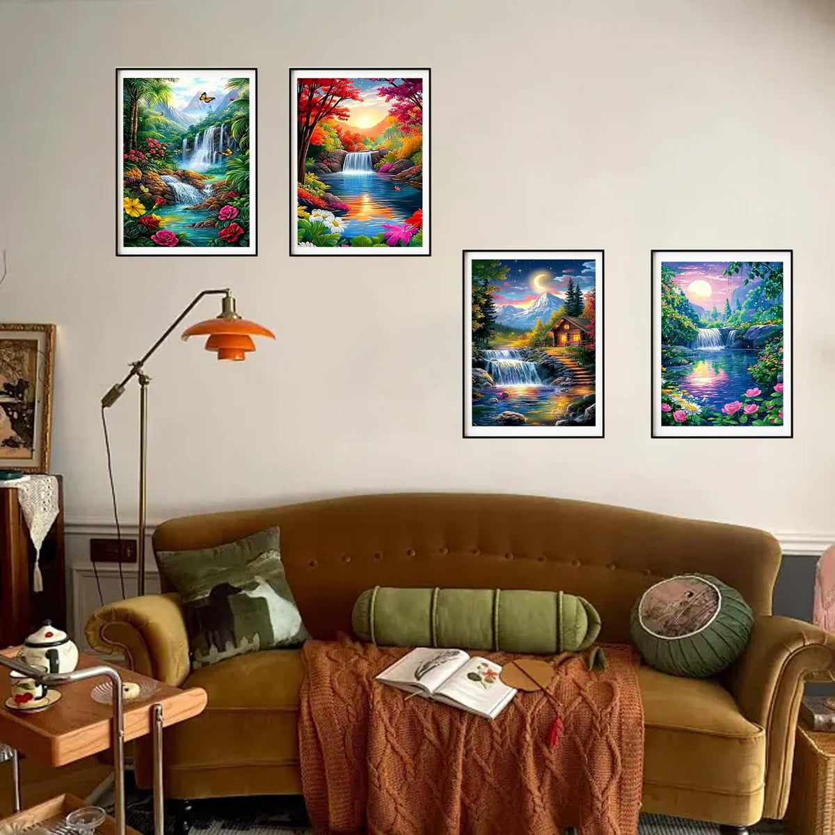 DOZEEZOP 4 Pack 5D Diamond Painting Kits for Adults, Landscape Diamond Art Kits for Beginners of All Ages, Round Full Drill Painting by Numbers Crafts Home Wall Decor 12 x 16 Inches Red