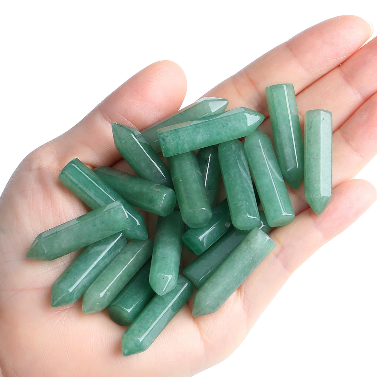 QINJIEJIE Green Aventurine 20 PCS Healing Crystals Stones Sets Wands Bulk Natural Pocket Crystal Towers Assorted Pointed Reiki Gemstones Polished Energy Meditation Chakra Gifts for Women Men