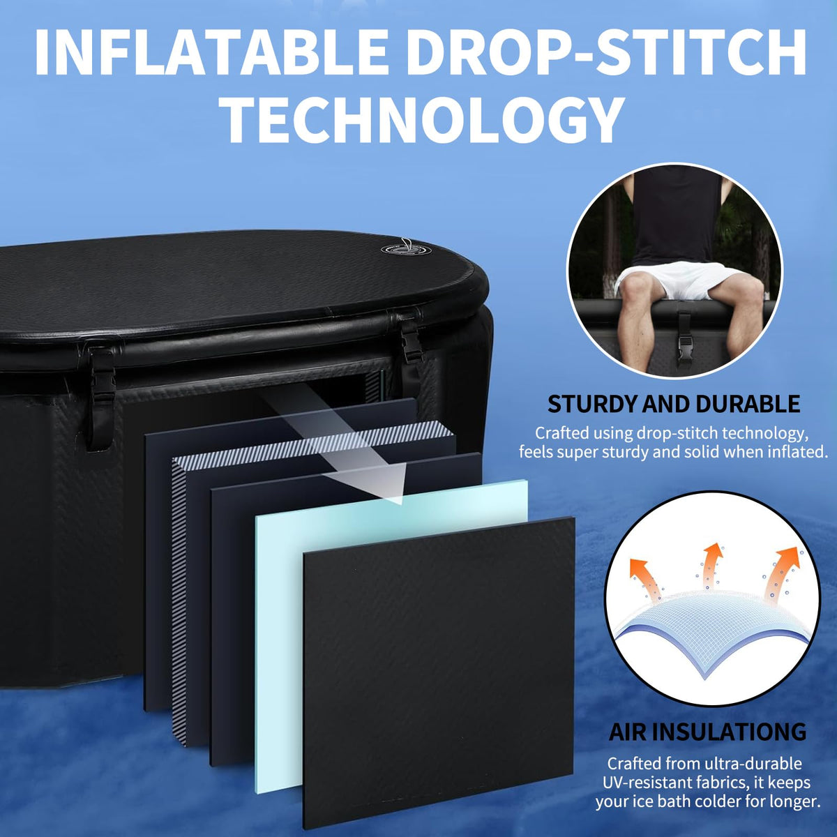 216 Inflatable Cold Plunge Tub with Insulated Lid,Ice Bath Tub for Athletes, Compatible with ice bath chiller Portable for Outdoor & Indoor Recovery