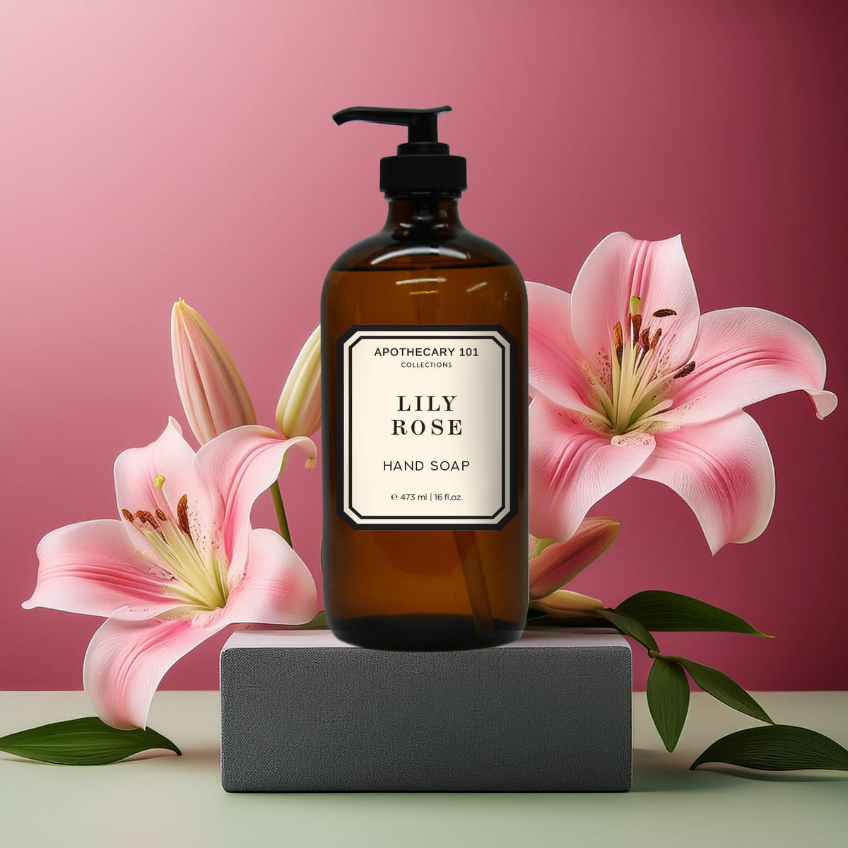Apothecary 101 Glass Hand Soap Set, Sea Salt Verbena, Huckleberry, Lily Rose, Coconut Citrus, 16 Fl Oz Bottles, Home and Body Company