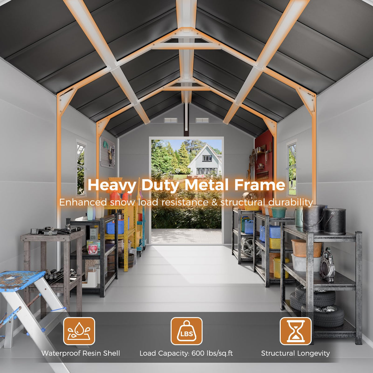 CDCASA Resin Storage Shed 8x14 FT, Waterproof Outdoor Sheds Heavy Duty Aluminum Frame Outside Plastic Tool Shed with Adjustable Openable Windows, Lockable Door for Backyard, Garden, Lawn, Dove Grey
