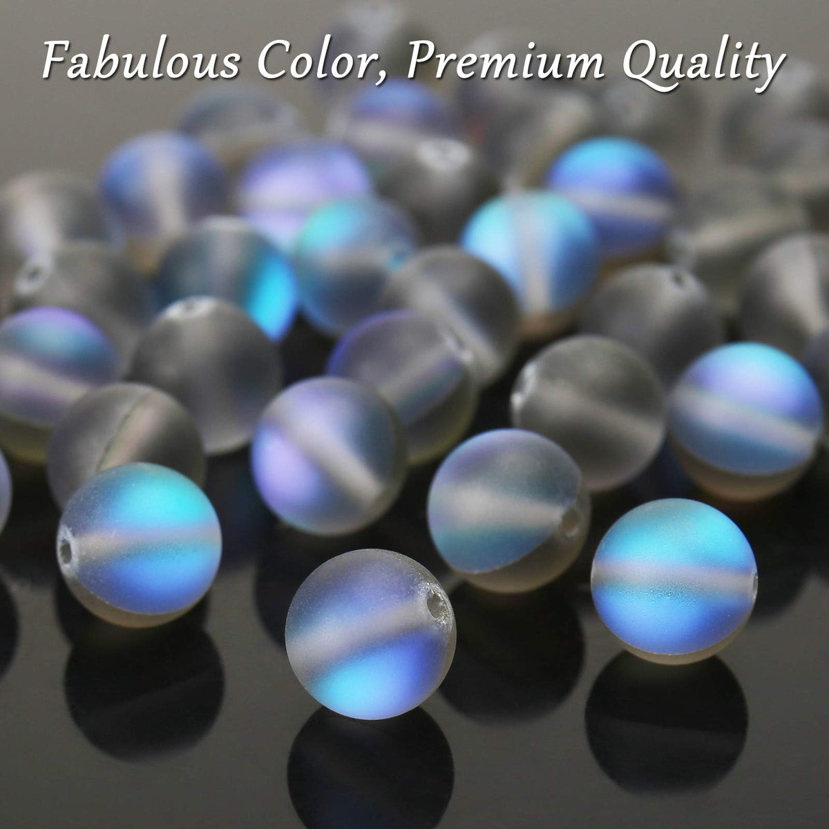 Matte Gray Aurora Crystal Glass Beads, 6MM Frosted Glitter Shining Mermaid Round Loose Beads, Rainbow Holographic Synthetic Moonstone for Jewelry Making DIY Bracelet