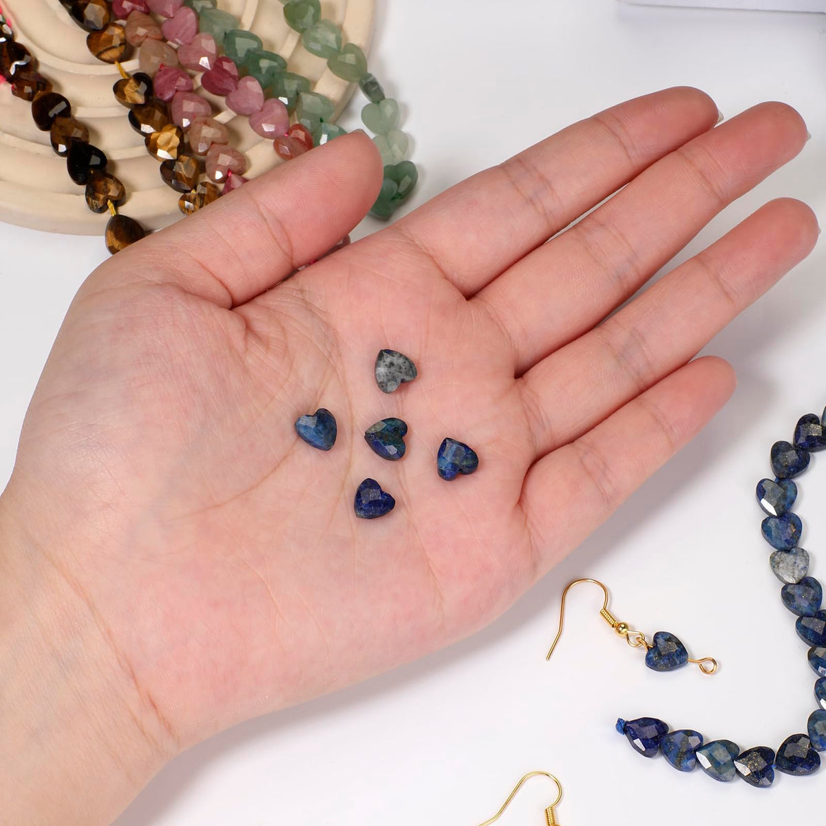 Nitopupu 22pcs Faceted Heart Stone Beads Natural Crazy Lace Agate Bead 8mm Crystals and Healing Stones for Jewelry Making Supplies,Friendship Bracelet Kit,Love Gifts