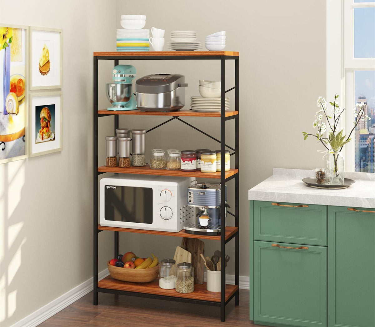 Himimi Industrial Bookshelf 5-Tier Set of 2, Bookcase 58" H Ladder Shelf, Storage Shelves Rack Shelf Unit, Accent Furniture Metal Frame, Home Office Furniture, Vintage Brown（2PCS）