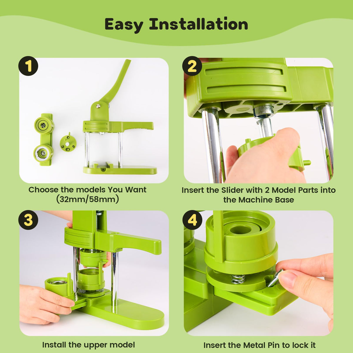 Aiment Button Maker Machine Multiple Sizes 200Pcs, Badge Maker 1.25+2.25 inch for Kids, Badge Press Machine with 200 Sets Button Making Supplies & Cutter & Cutting Mat (Green, 32/58mm)