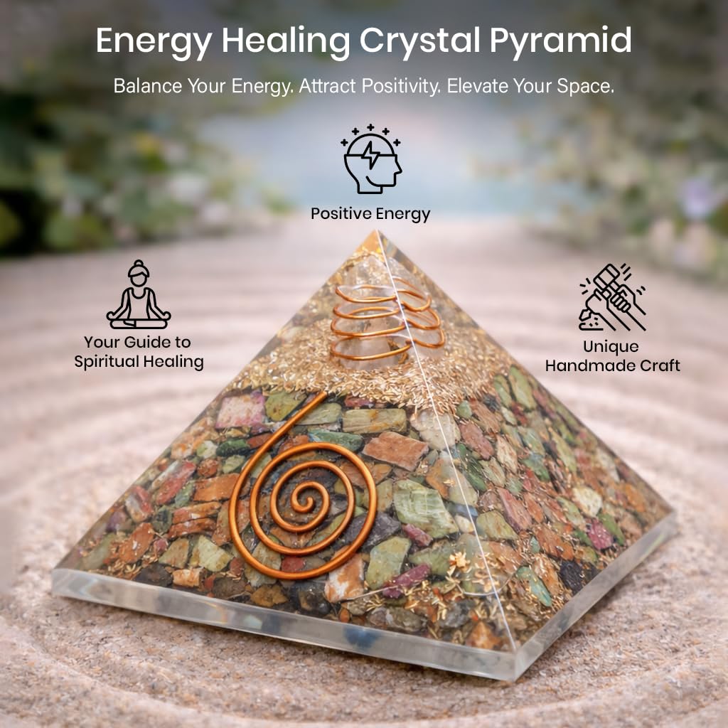 Crocon® Unakite Orgone Pyramid Healing Crystals Stone Orgonite Gemstone Pyramid Stones Reiki Crystal Good Luck Charms Meditation Chakra Organite Home Decor Spiritual Gifts Size 2.5 Inch App.