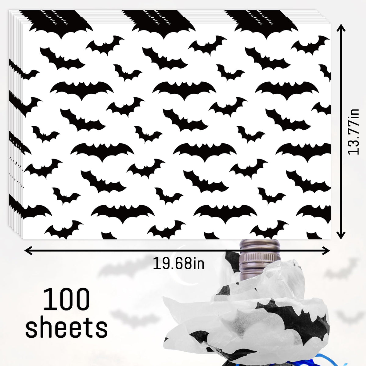 Hi Sasara 100 Black Bat Halloween Tissue Paper, 14 x 20 inch, Perfect for Gift Bags and Party Decorations