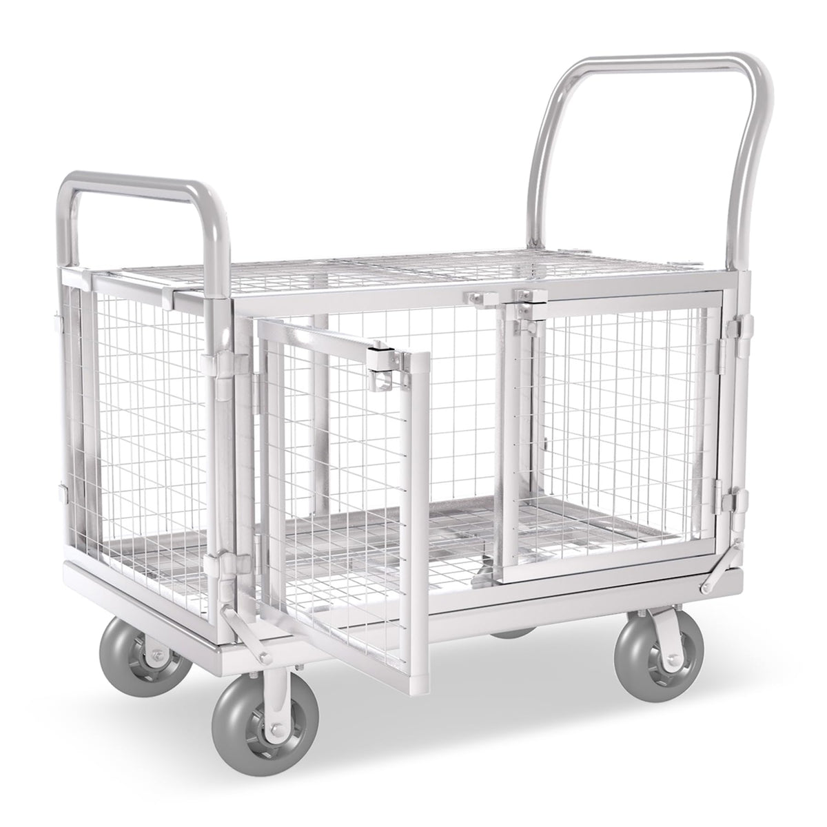 Platform Truck Cart with Cage 2-Door Design 7 in 1 Mutipurpose Handcart with 5" Wheel 39"x25" Large Uitility Cart, Mesh Plate w/Removalble Fence 6-Side, Load 2000lbs for Grocery/Laundry/Stall/Storage
