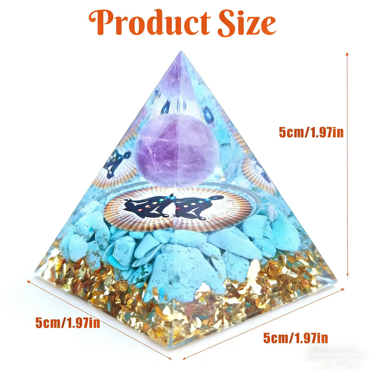 Crystal Column Orgonite Pyramid, Positive Energy Obsidian&Lapis Lazuli Orgone Crystal Healing Pyramid for Reduce Stress, Balance Chakra,Meditation, Attract Luck, Accumulate Wealth&Health (Light Blue)