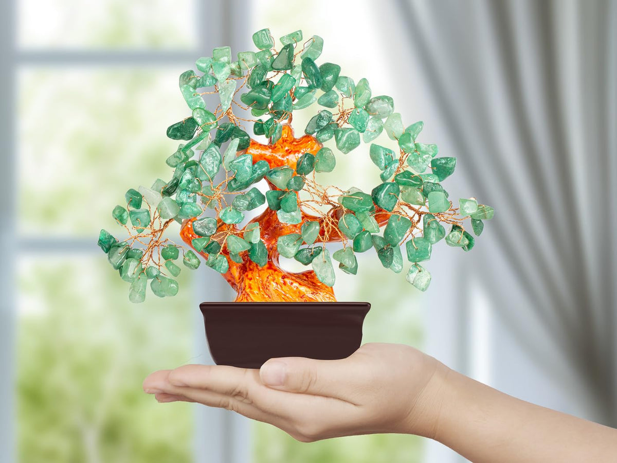 NUKAYAI Natural Green Aventurine Money Tree for Office Desk Home Room Decor Positive Meditation Spiritual Energy Crystals Bonsai Trees Feng Shui Wealth and Luck Birthday Gifts for Women