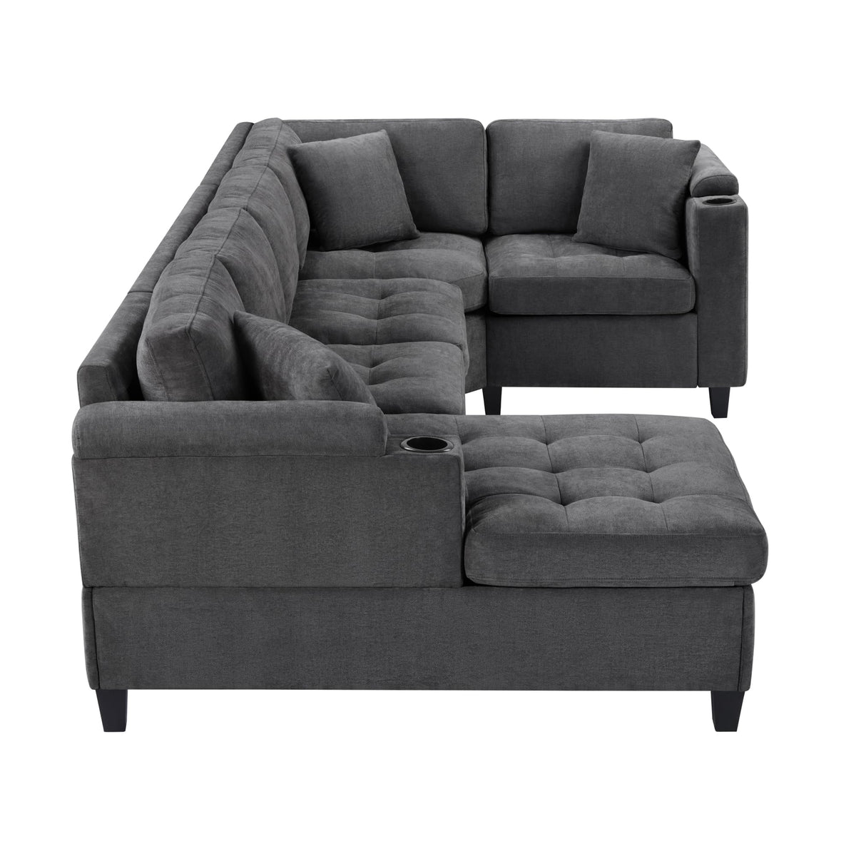 Merax 115.7" U-Shaped Chenille Sectional Sofa, 4 Seat Corner Couch Oversized with Built-in Cup Holders, 3 Pillows, Storage Space for Living Room, Grey