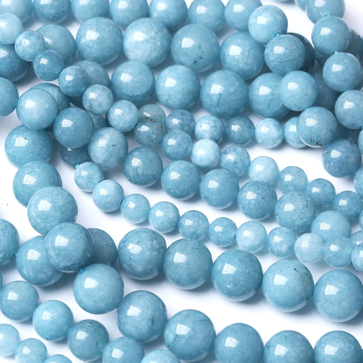 Blue Chalcedony Natural Stone Beads Gems Round Loose Beads Jewelry Making DIY Bracelet Necklace Accessory 1 Strand 36PCS 10MM 15"