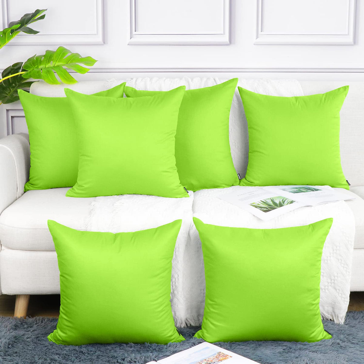 Coddsmz 6 Pack Decorative 100% Cotton Pillow Covers Square Cushion Cover Solid DIY Throw Pillowcase for Home Bed Sofa Halloween Christmas,Light Green,6 Pack-20" x 20"/50x50cm