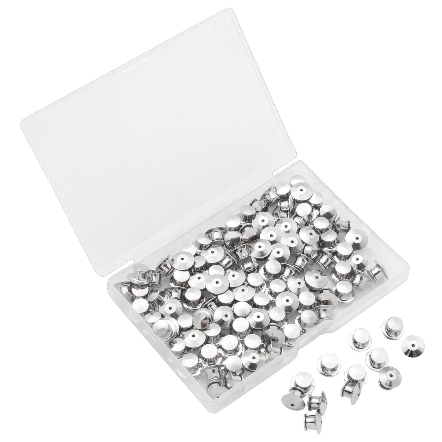 SUBANG 100 Pieces Metal Pin Backs Locking Pin Keepers Locking Clasp with Storage Case