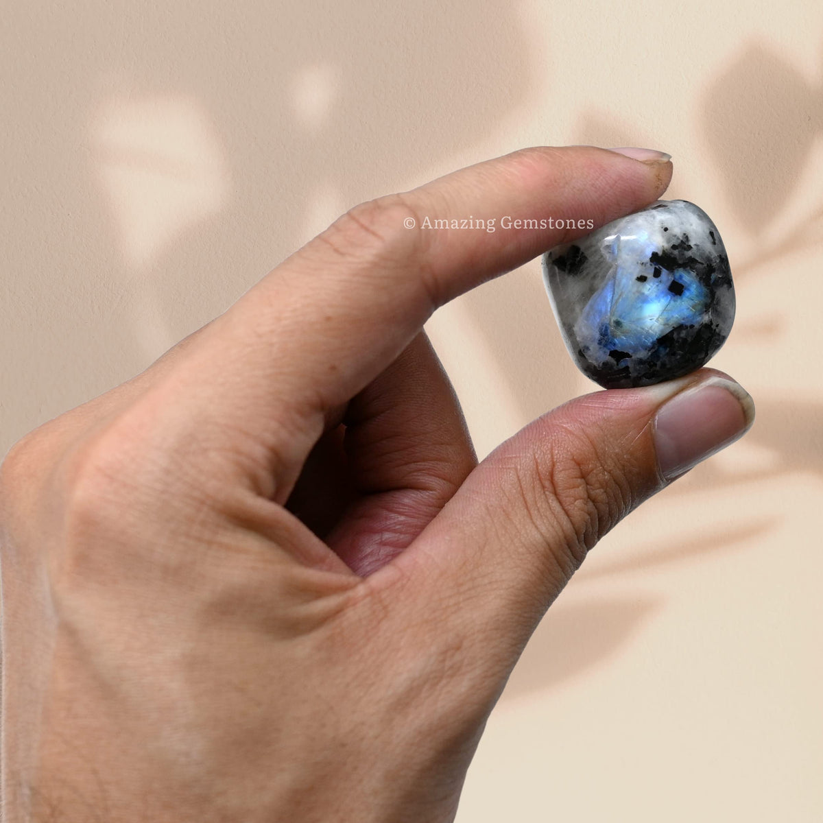 Amazing Gemstone Rainbow Moonstone Crystals and Healing Stones Tumbled - 1 oz Rainbow Moonstone Stone, Healing Stones for Energy Balance, Stress Relief - Premium Polished Gems Rocks for Meditation