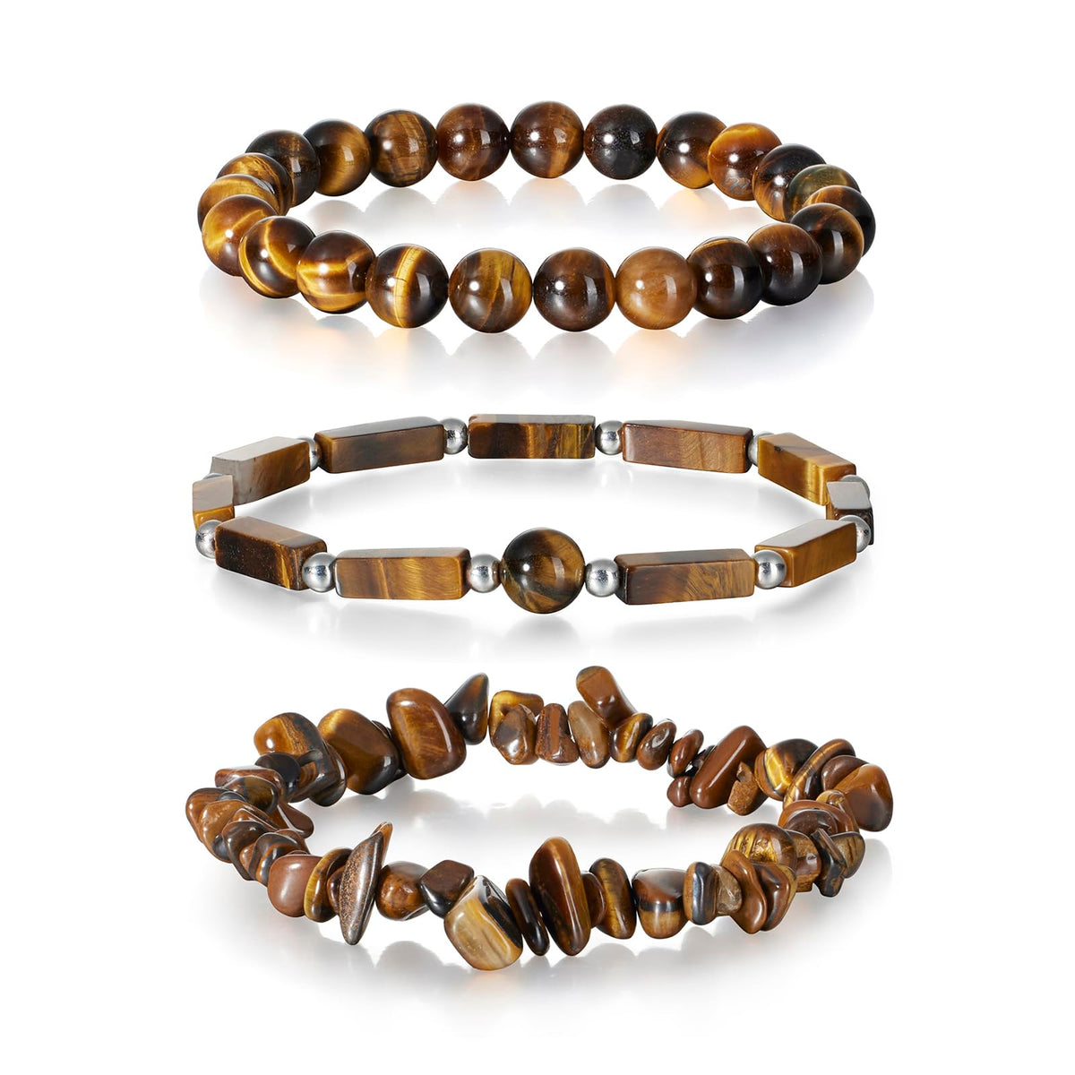 IVY TAILI 3Pcs Tiger Eye Bracelet for Men 8mm Gemstone Bracelet Natural Stone Beaded Bracelets Handmade Stretch Crystal Bracelets Christmas Gifts for Women Girls