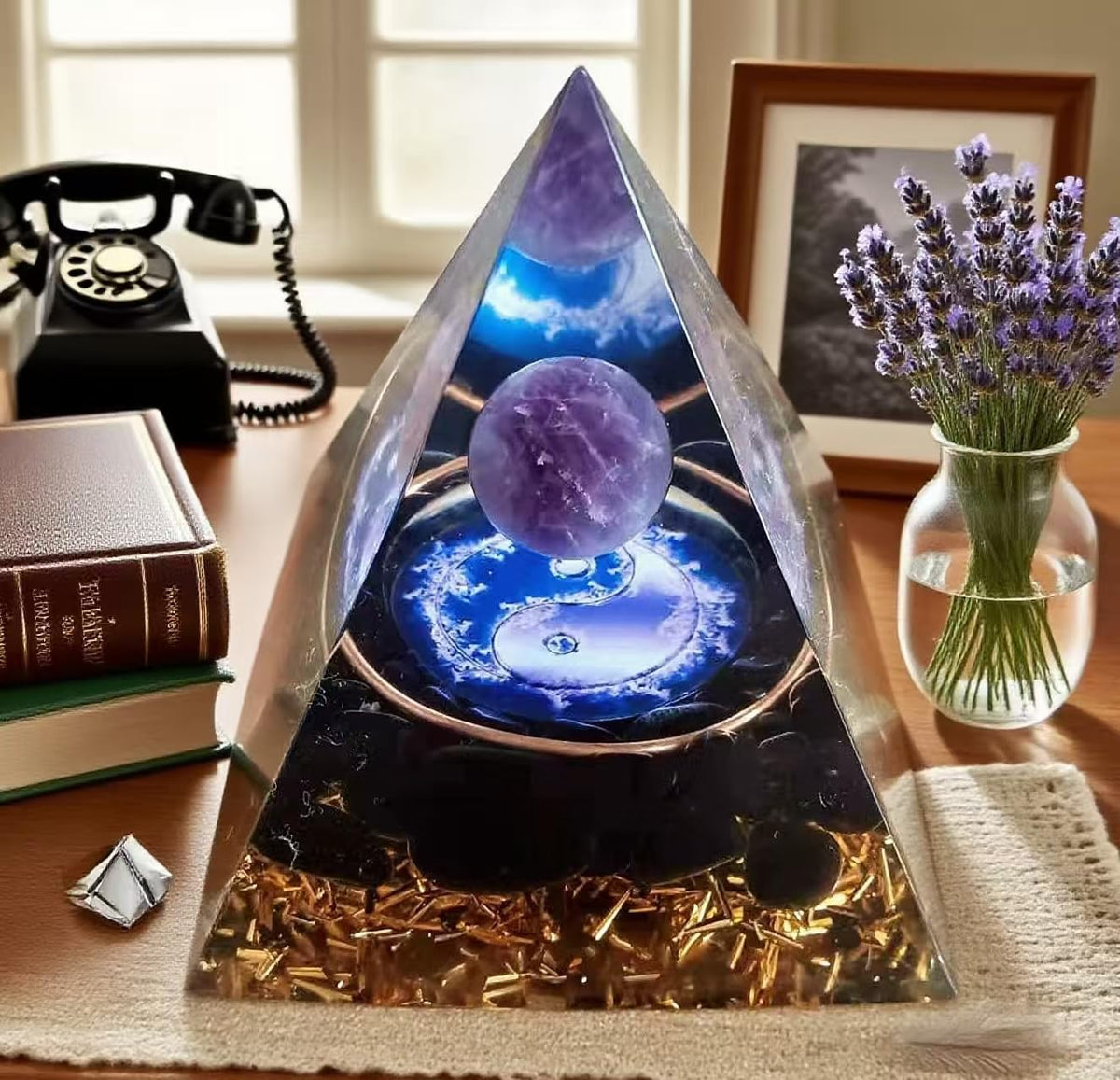 ycyingcheng Moonstone Crystal Orgone Pyramid Ogan Crystal Energy Tower, Nature Reiki Chakra Crushed Stone Jewelry, Crystal Pyramid for Home Decor (Crystal Pyramid-03)