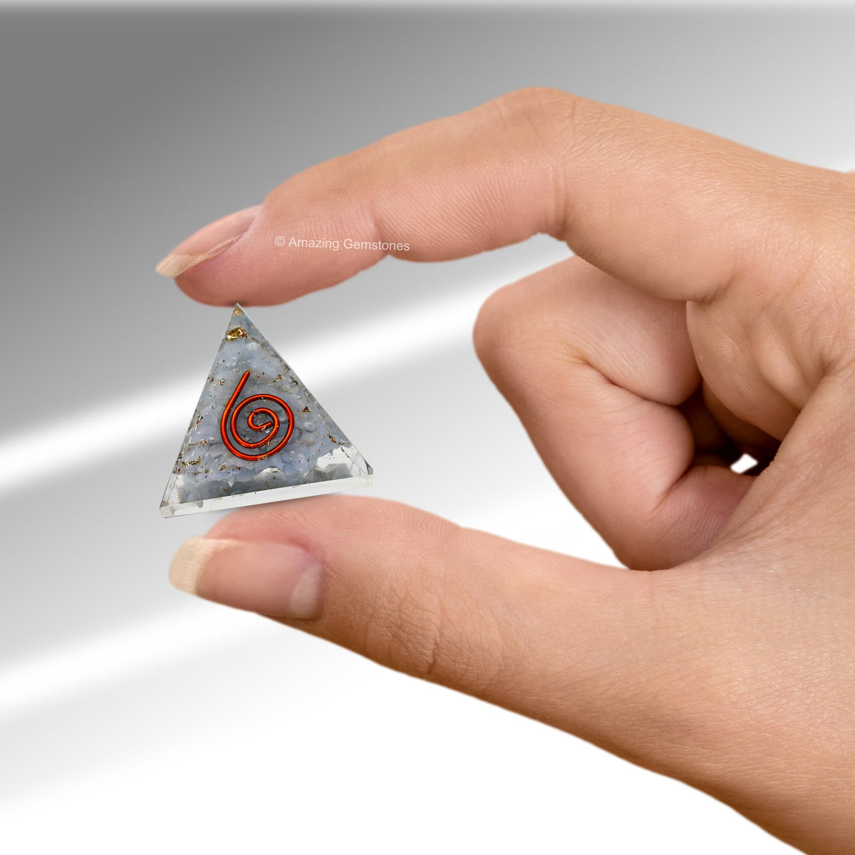 Amazing Gemstone Angelite Orgone Orgone Pyramid - 30mm Small Orgonite Pyramids with Crystals and Healing Stones - Authentic Organite Gifts