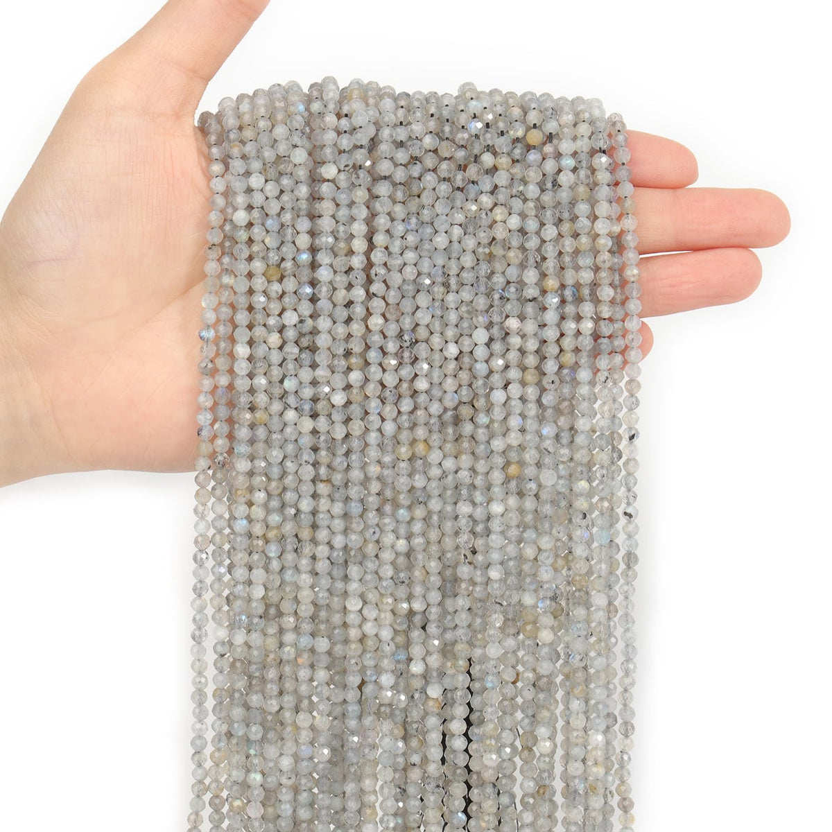 Song Xi 120pcs 3mm Natural Gray Labradorite Gemstone Beads Faceted Round Loose Stone Beads for Jewelry Making