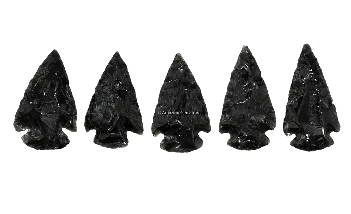 Amazing Gemstone 5 Pieces Black Obsidian Arrowhead, Crystal and Healing Stone Flint Rock Arrow Head - 1 to 1.5 Arrowheads for DIY Project Craft Point Jewelry Making