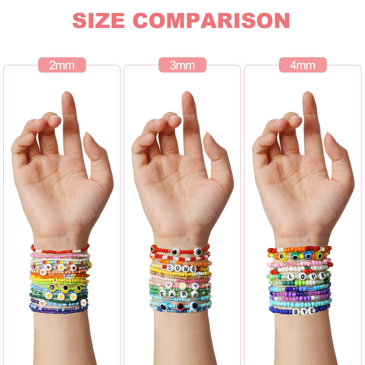Redtwo 4mm Glass Seed Beads for Jewelry Bracelet Making Kit, Small Beads Friendship Bracelet Kit, Tiny Waist Beads with Letter Beads and Elastic String, DIY Art Craft Girls Gifts