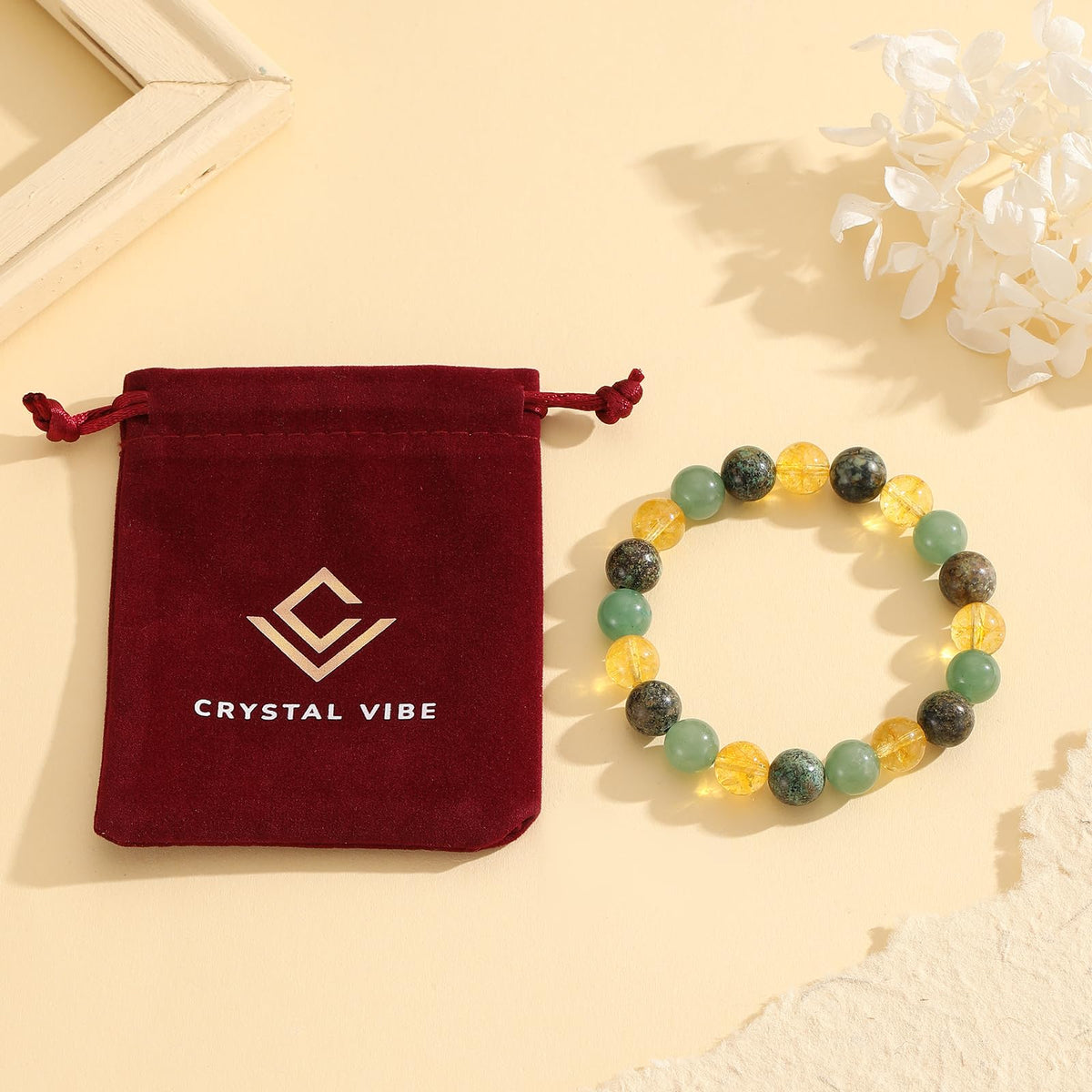 Crystal Vibe Extra Strength Wealth Bracelet - Money Bracelet for Prosperity - Citrine, Green Aventurine and African Turquoise - 10mm Beaded Bracelet for Women Men - Adjustable Size
