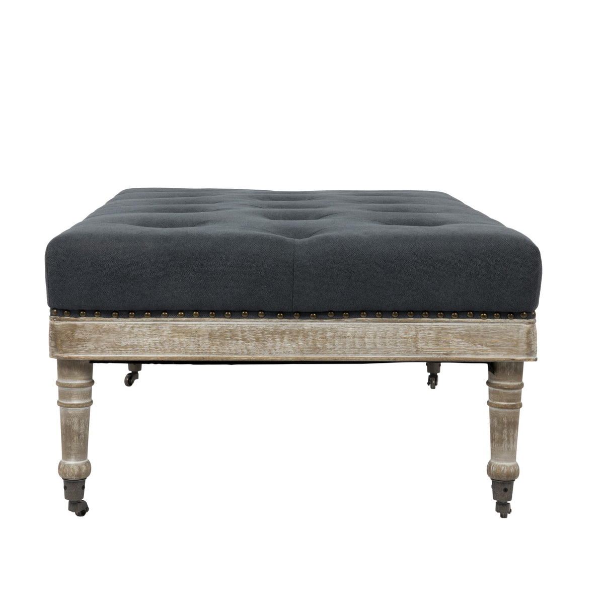 Creative Co-Op Antoinette Upholstered Ottoman Coffee Table, Grey