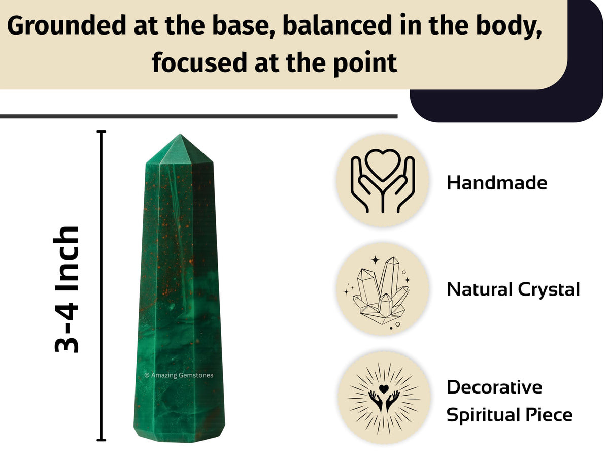 Amazing Gemstone Bloodstone Crystal Towers ~ Natural Healing Crystal Point Obelisk for Reiki Healing and Crystal Grid (3" to 4" INCH)