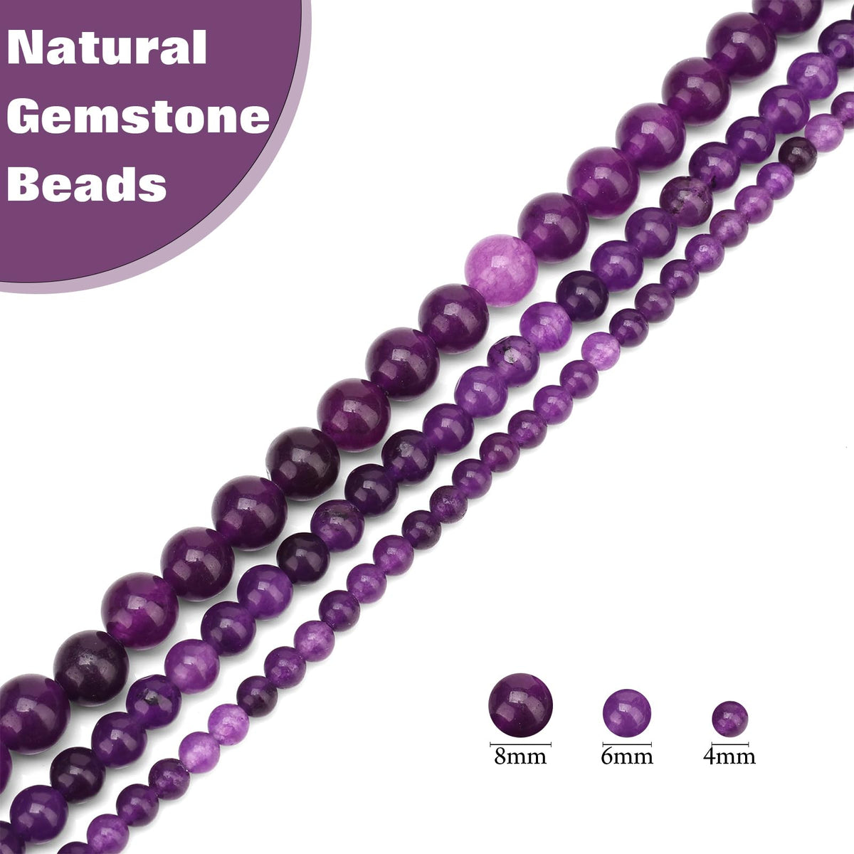 Vinswet 60pcs 6mm Amethyst Natural Stone Beads Round Genuine Real Stone Beading Loose Gemstones DIY Smooth Bead for Bracelet Necklace Earrings Jewelry Making