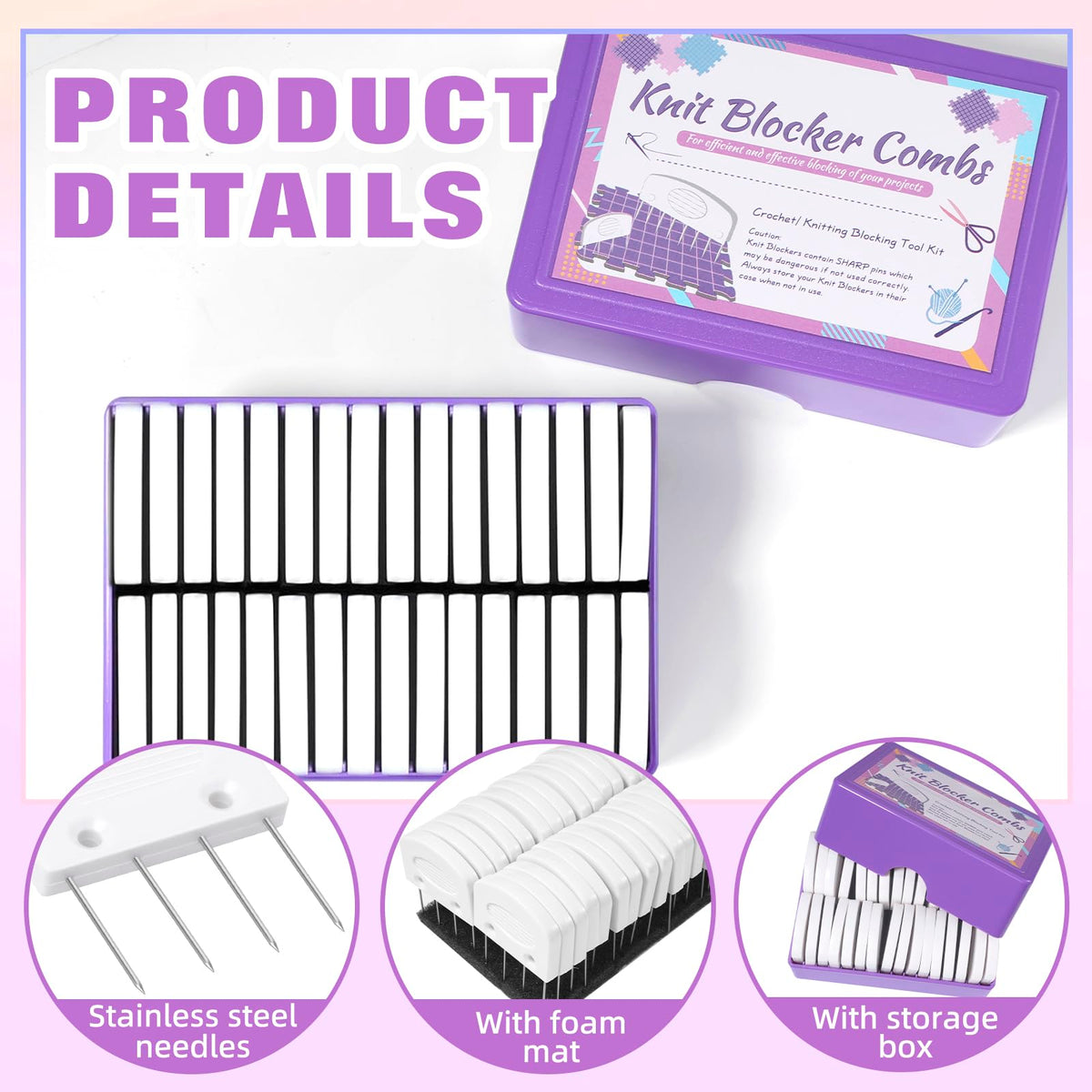 32 Pcs Knit Blocking Combs for Knitting, Crochet Blocking Pin, Short Knit Blockers Combs for Blocking Knitting Crochet Sewing Lace Needlework Projects Tool Device （White）