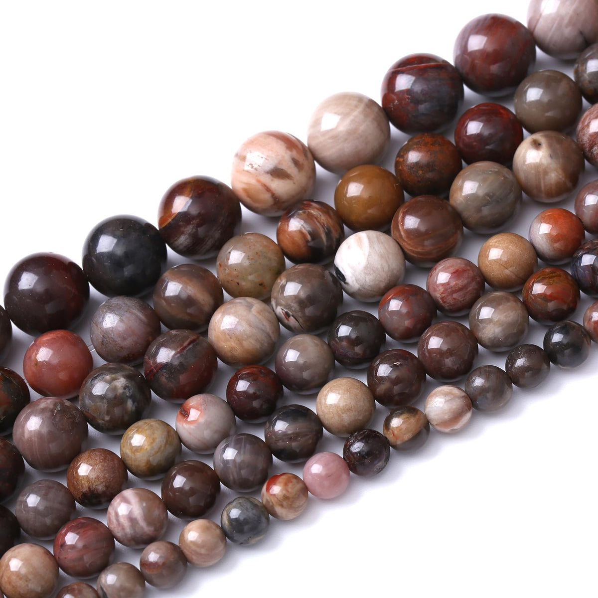 45pcs 8mm Natural Wooden Petrified Jade Agate Gemstone Beads Round Loose Spacer Beads for Jewelry Making DIY Bracelet Necklace 1 Strand 15inch