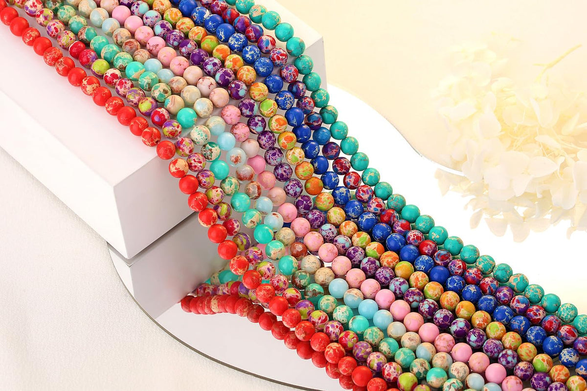 QINJIEJIE 60PCS Lapis Lazuli Imperial Jasper Beads 8mm Stone Beads Round Loose Gemstone Bead for Bracelet Beading Crystal Jewelry Making DIY Necklace Earrings 0.32"