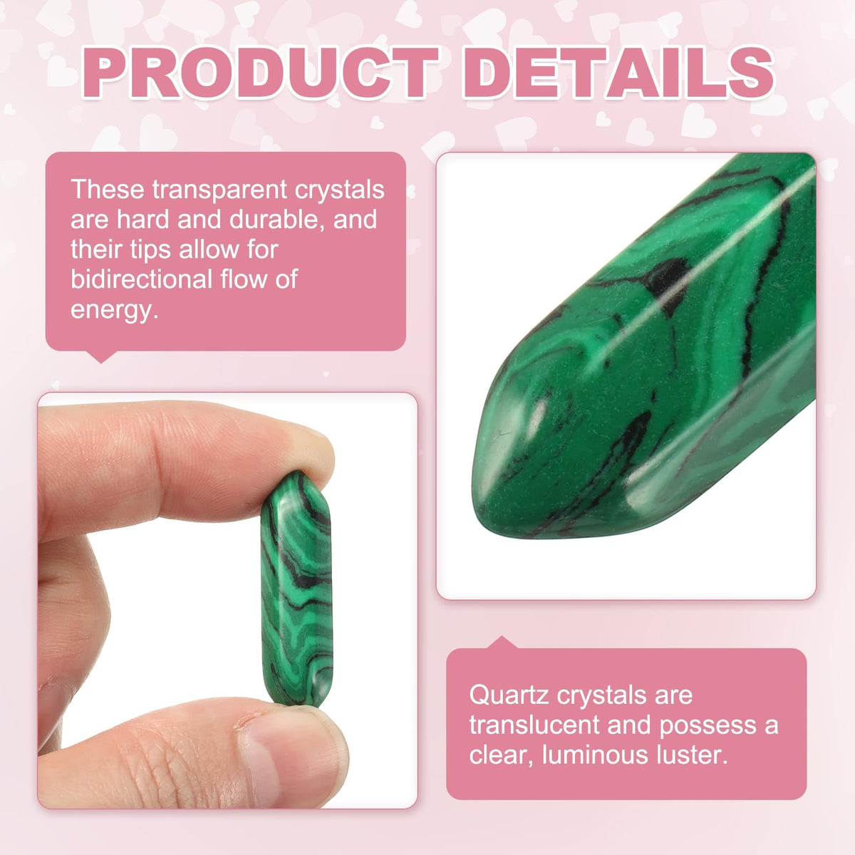 MECCANIXITY 10 Pack Malachite Quartz Crystals, Polished Crystals Bulk Hexagonal Shaped Meditation Gemstone for Jewelry Making Energy Balance Accessories Gifts