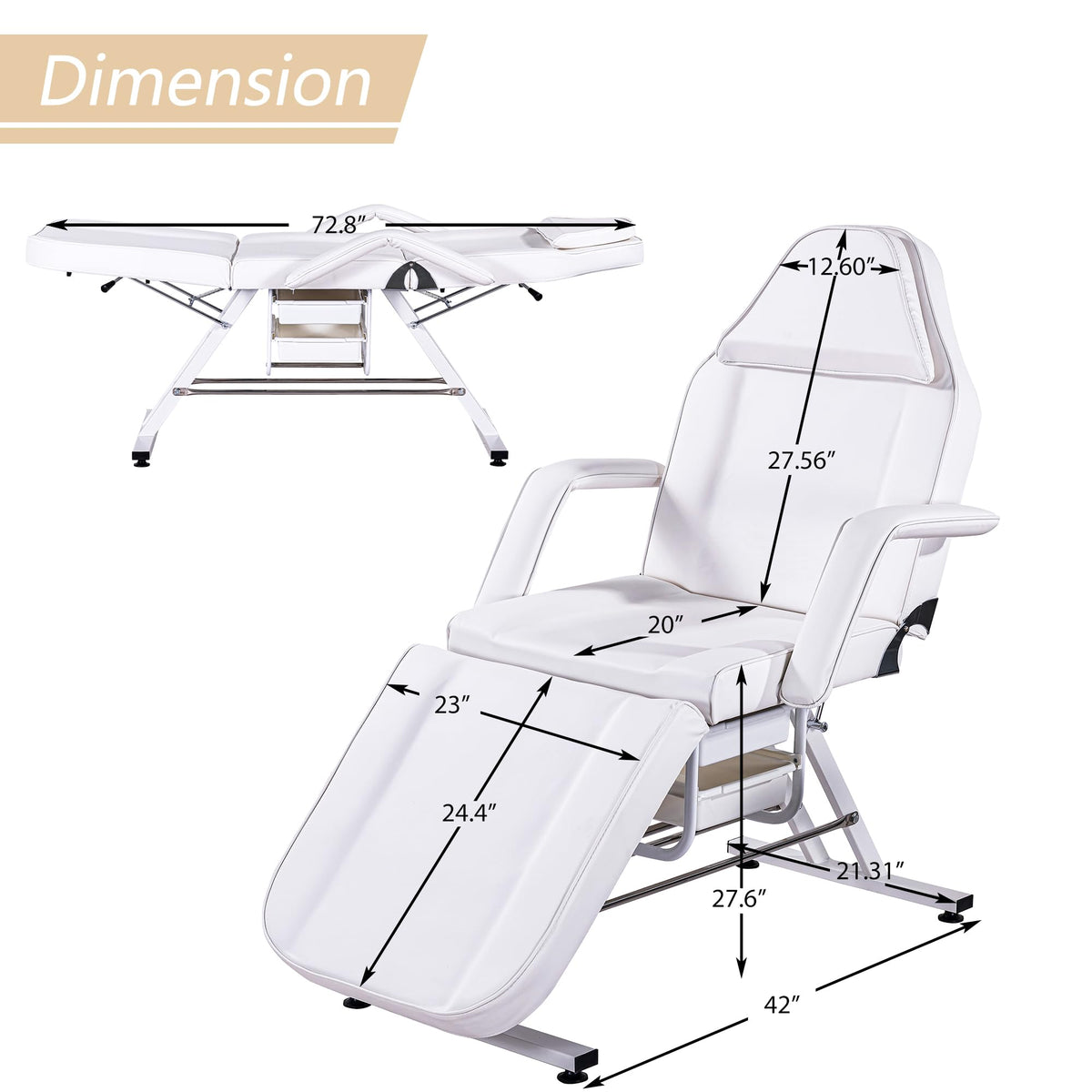 Amacv Massage Salon Tattoo Chair with Two Trays Esthetician Bed with Hydraulic Stool,Multi-Purpose 3-Section Facial Bed Table, Adjustable Beauty Barber Spa Beauty Equipment, White