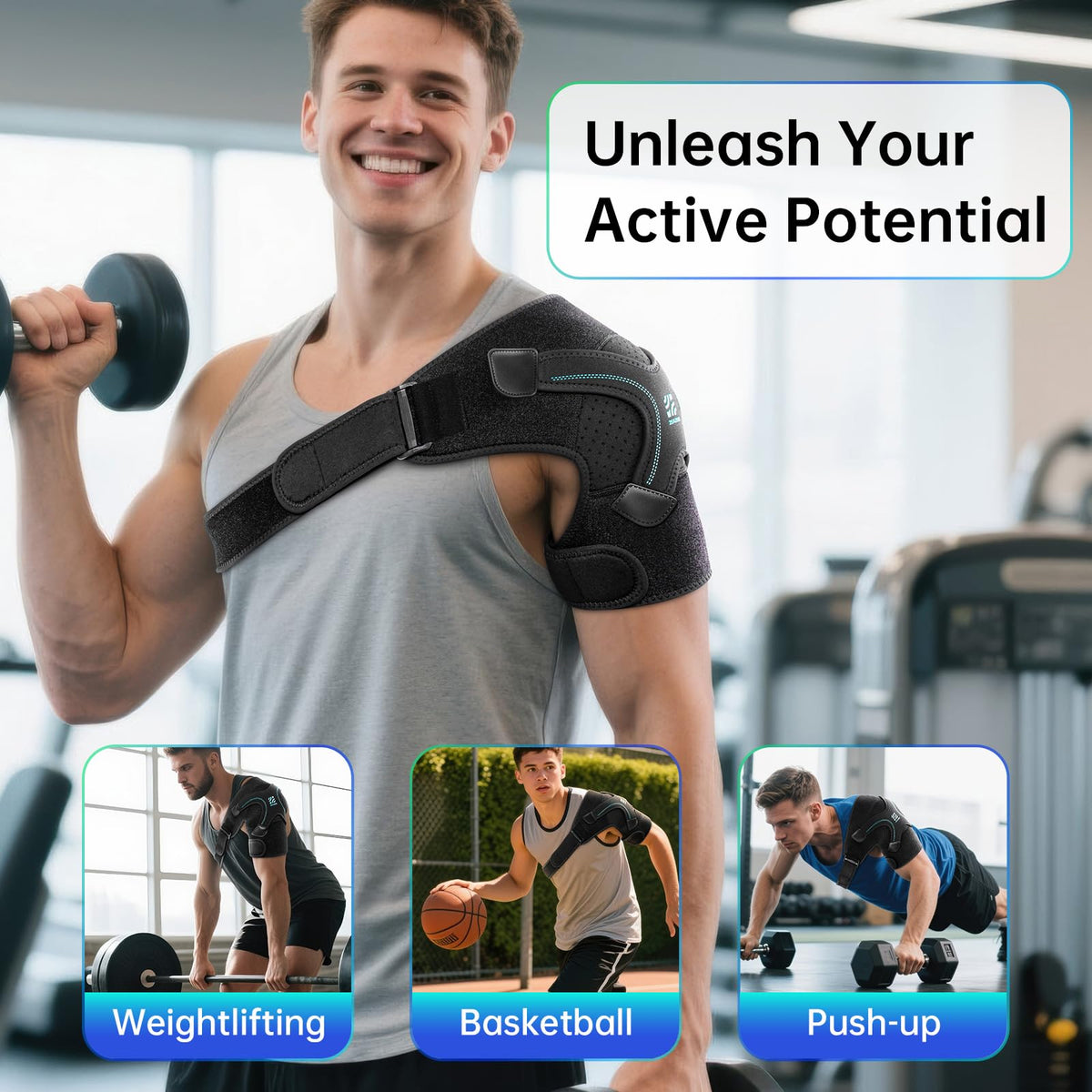 Shoulder Brace, Rotator Cuff Support and Arm Sling for Pain Relief & Injury Recovery, Breathable Compression Sleeve for Strain & Dislocation Prevention, Adjustable for Left and Right Arm, Men & Women