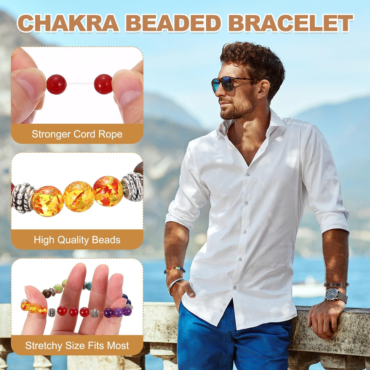 PATIKIL 7 Chakra Beads Bracelet 8mm Prayer Protection Natural Stone Beaded Bracelet for Men Women, Purple