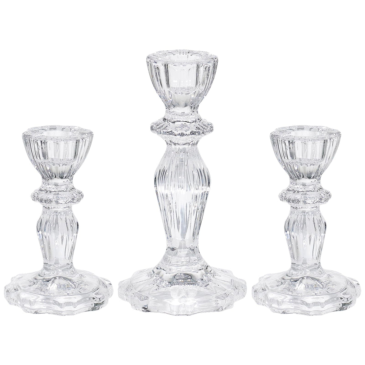 CHOCSTAY Glass Candlestick Holders Set of 3, Clear Candle Holder Taper Candle Holders for Candlesticks, Table Centerpiece, Home Decor,Wedding, Birthday, Party, Christmas