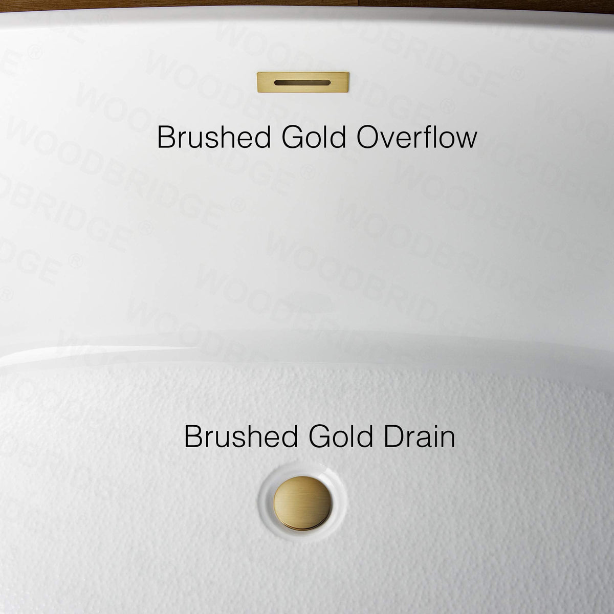 WOODBRIDGE 59" Freestanding White Acrylic Soaking Bathtub with Brushed Gold Drain and Overflow,BTA1514 -BG-Drain &O