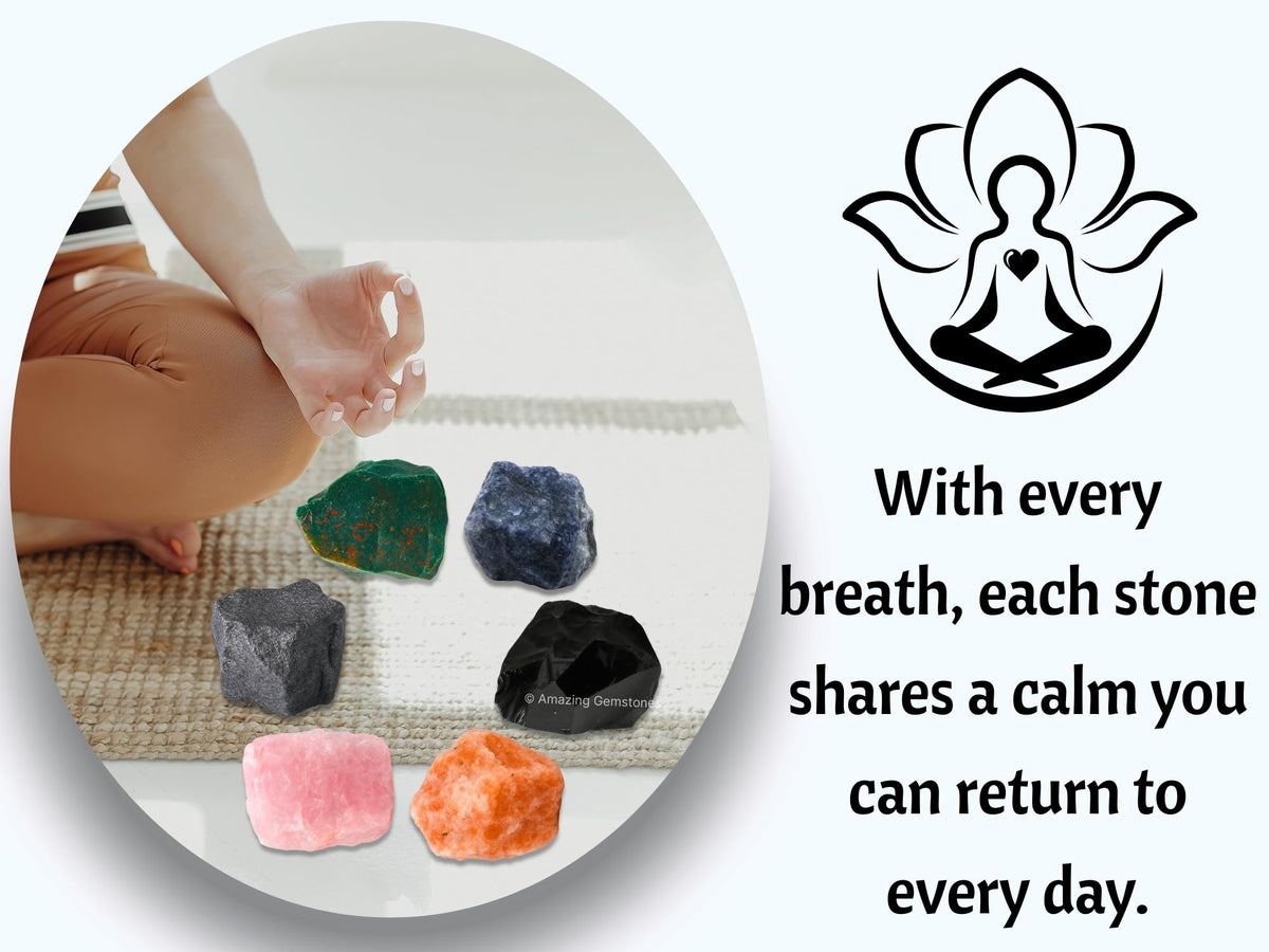Crystals for Pregnancy, Set of 6 Blood Stone, Iolite, Hematite, Rose Quartz, Black Obsidian and Sunstone Healing Crystals and Stones