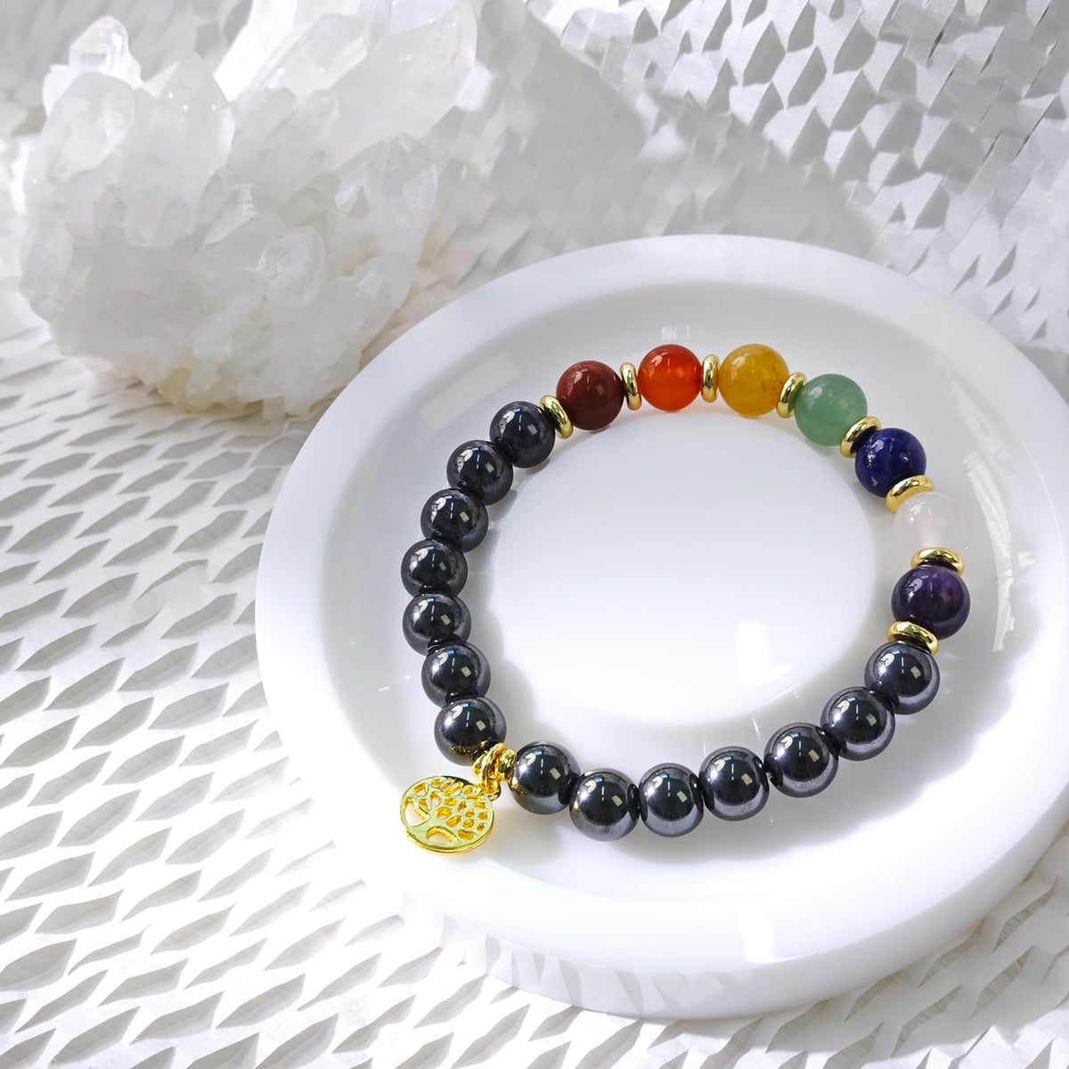 Thanks Nature Seven Chakra 8mm Beaded Bracelet - Balance Natural Healing Crystal Stretch Bracelet for Women and Men - Handmade Semi-Precious Gemstone with Positive Energy