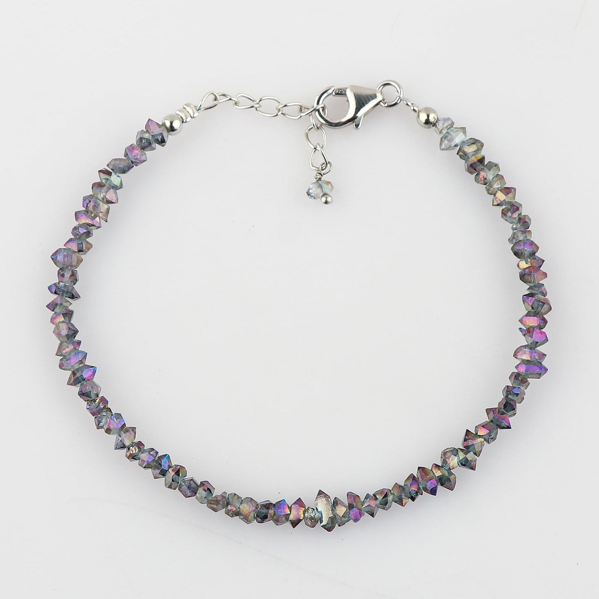 CRYSTALIS Natural Raw Colorful Herkimer Diamond Quartz Nuggets Adjustable Bracelet, High Grade Gemstones, Chakra Healing Stones, Gift Jewelry, 925 Sterling Silver Womens Bracelet 8 inch